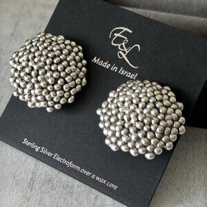 ! E&L Sterling Silver Bubble Round Popcorn Earrings Electroform Israel NEW